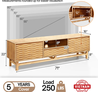 Acacia Elara Solid Wood TV Stand with Storage and Cable Management for TVs up to 80"