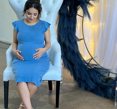 Baby Blue Ruffle Sleeve Ribbed Maternity Dress