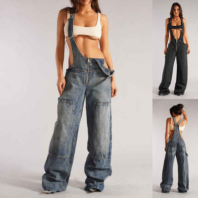 Combinaison salopette en denim pour femme – Style Y2K jambe large à bretelles