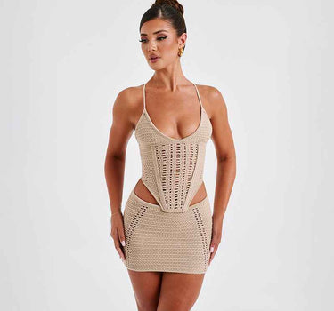 Beach Women's Solid Color Sexy Knitted Beach Bikini Swimming