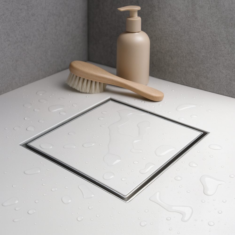 Cascena Drain de douche carré de 6 po × 6 po, acier inoxydable 304 — avec grille ou pour carrelage