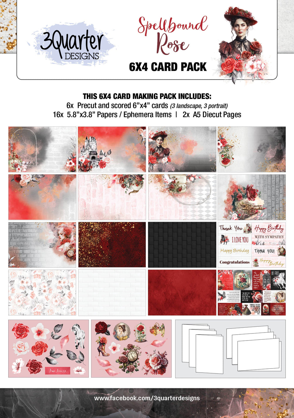 Lot de 6 cartes 10x15 cm Rose ensorcelée