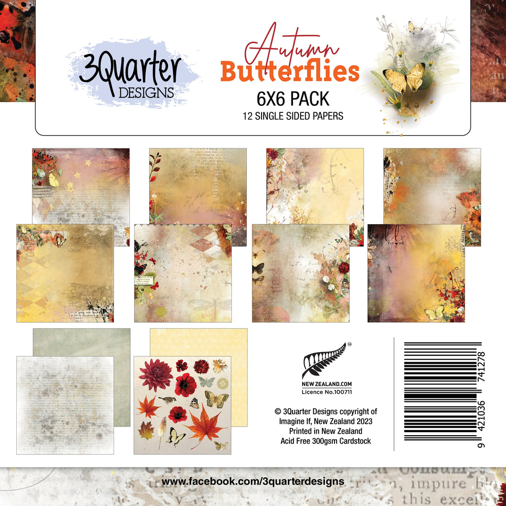 3Quarter Designs - Bloc de Papiers 15 X 15 cm - Papillon d'Automne
