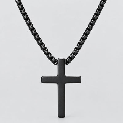 Collier pendentif croix en acier noir pour hommes, chaîne gourmette, bijou motard