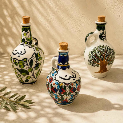 Handmade Ceramic Olive Oil Dispenser – Zatoun, Olive Tree & Colorful 11 × 11 × 20cm