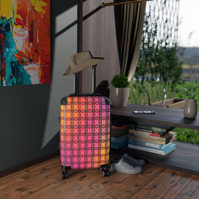 Colorful Geometric Tile Carry-On Suitcase — Vibrant Gradient Travel Luggage
