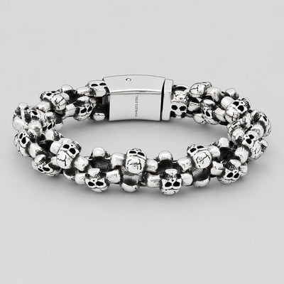 Bracelet à maillons multi-têtes de mort en acier inoxydable pour hommes | Bijoux de motard robustes