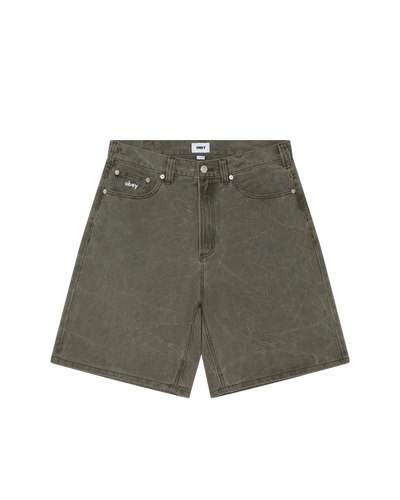 Obey 'Bigwig' Baggy Denim Shorts - Black Olive Wrinkle Wash