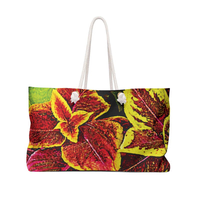 Variegated Coleus Leaf Weekender Bag | Colorful Botanical Tote | Large Tote Bag
