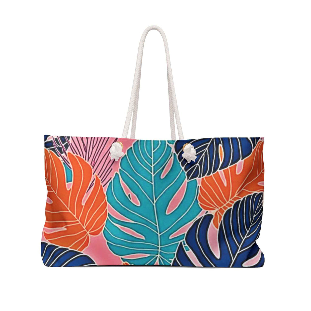 Tropical Monstera Leaves Weekender Bag | Colorful Palm Print Large Tote Bag