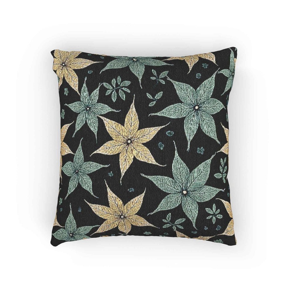 Star Floral Pattern Woven Pillow | Teal Gold Floral Throw Pillow