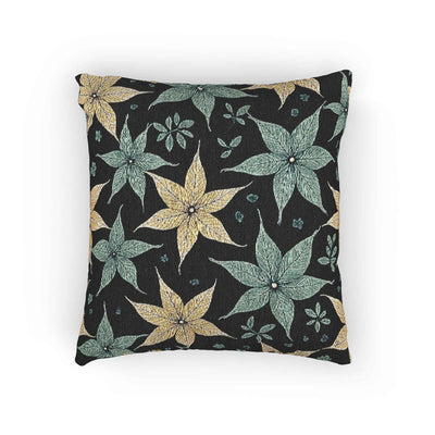 Star Floral Pattern Woven Pillow | Teal Gold Floral Throw Pillow