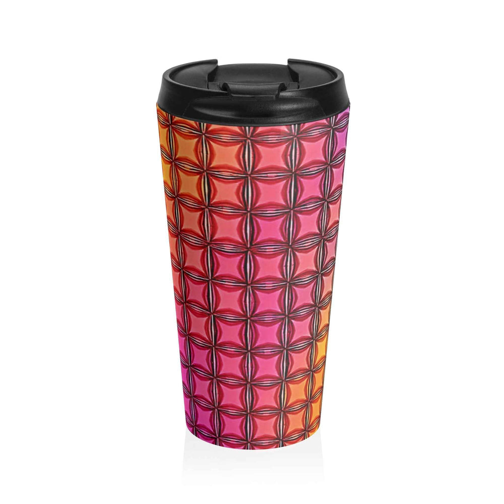 Colorburst Geometric Stainless Steel Travel Mug — Insulated Rainbow Pattern