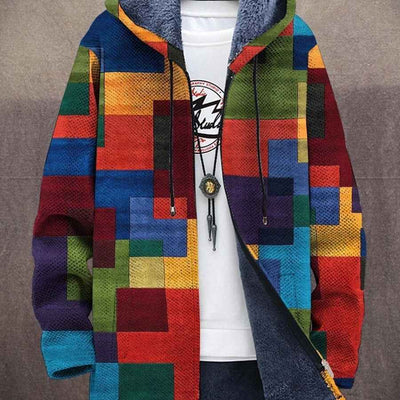 Cardigan à capuche zippé matelassé en coton pour hommes