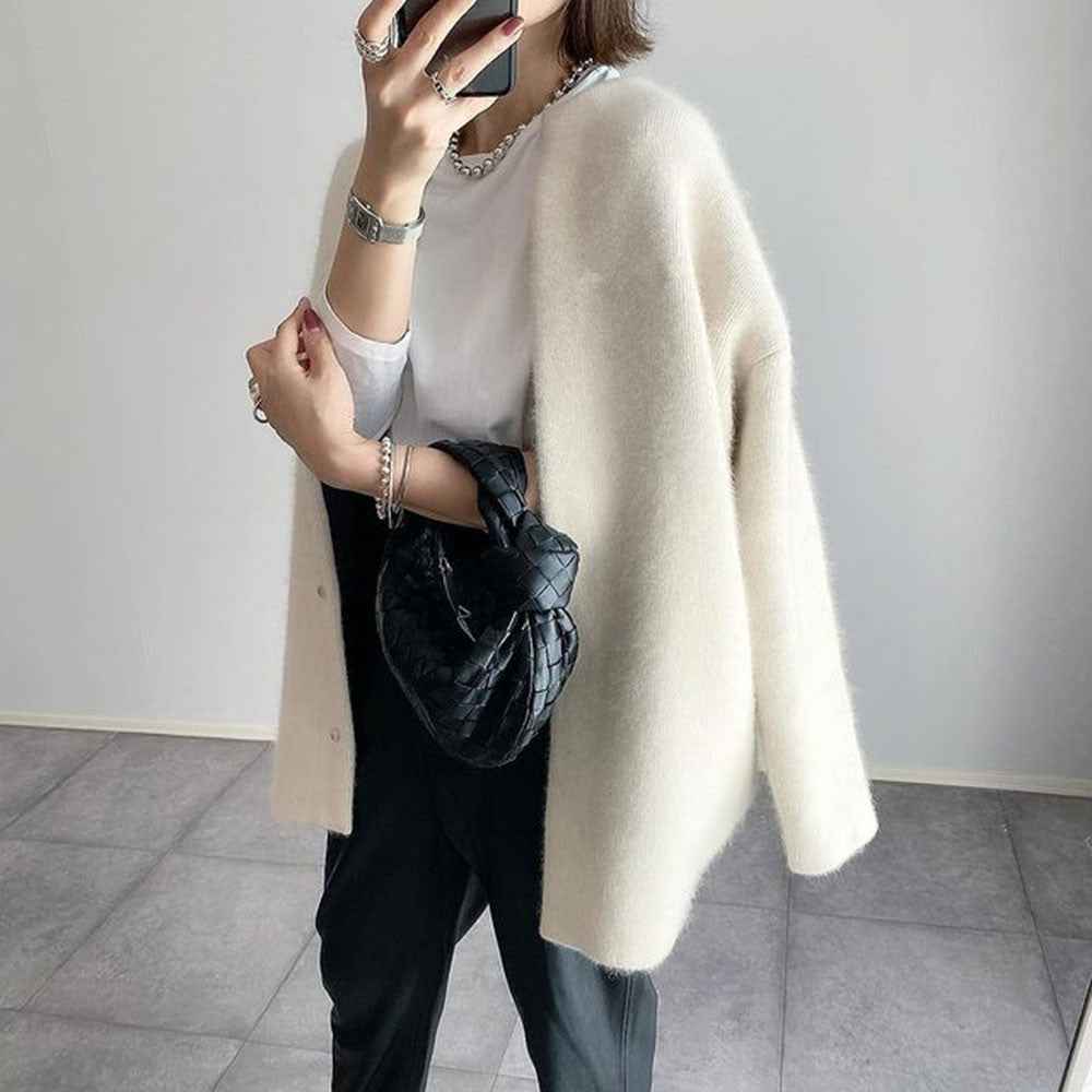 Ins Cardigans boutonnés en tricot couleur unie pour femme - Mode automne-printemps