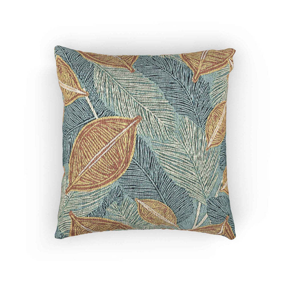 Tropical Leaf Woven Pillow | Teal Rust Boho Decorative Throw