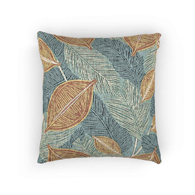 Tropical Leaf Woven Pillow | Teal Rust Boho Decorative Throw