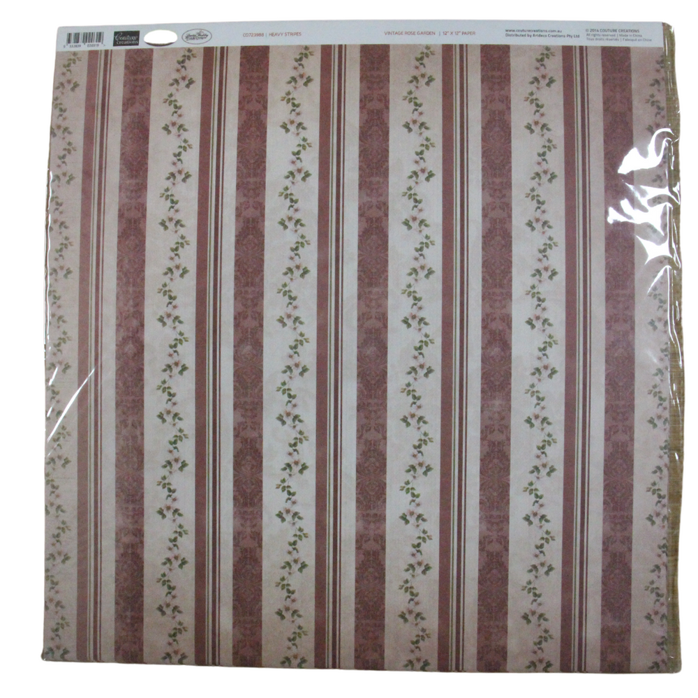 Couture Creations - Papier 30,5 x 30,5 cm (5 feuilles) - Vintage Rose Garden Rayures Lourdes