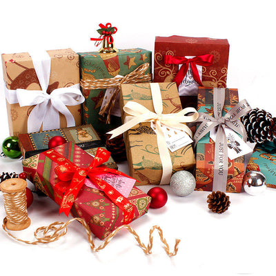 Classic Thickened Christmas Gift Wrapping Paper, Kraft Gift Wrap Sheets 50x76cm, Holiday Patterns