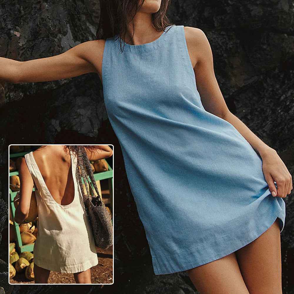 Robe d'été dos nu sans manches, couleur unie, pour la plage, pour femmes