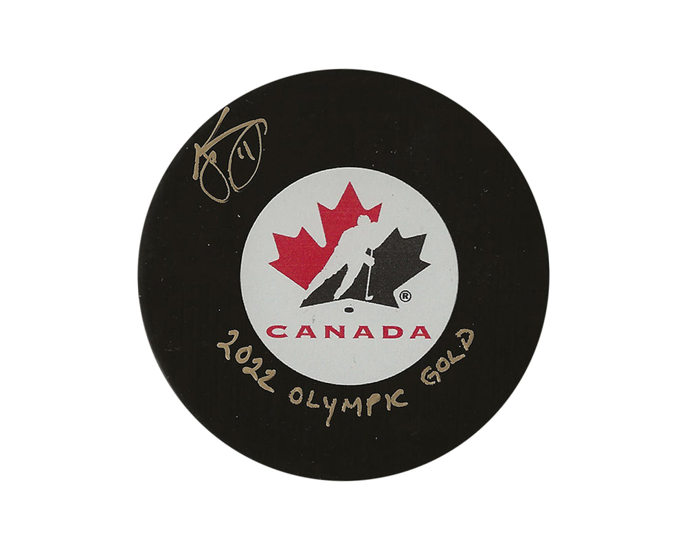 Palet de hockey Jillian Saulnier autographié de l'équipe canadienne, modèle autographié, avec l'inscription « Or olympique 2022 »
