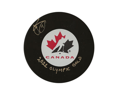 Palet de hockey Jillian Saulnier autographié de l'équipe canadienne, modèle autographié, avec l'inscription « Or olympique 2022 »