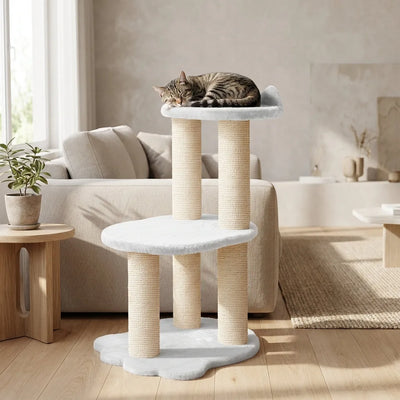 Détente - Arbre à chats 2 niveaux - Fausse fourrure blanche