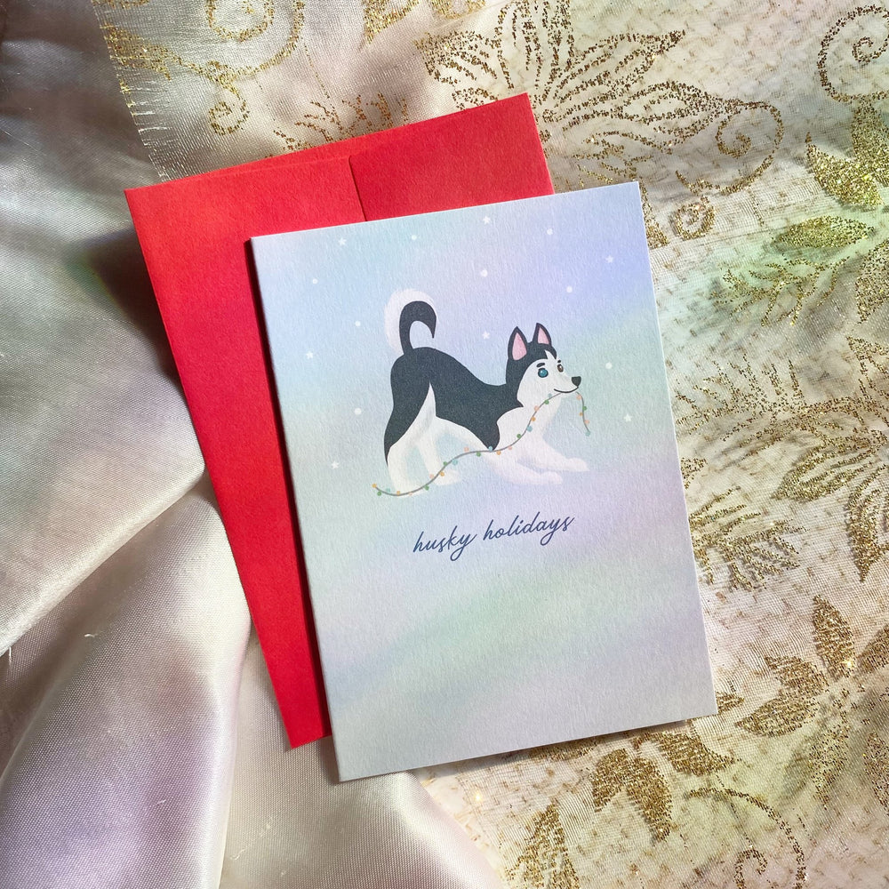 Husky Holidays Dog | Husky| Mini Greeting Card — Cheeky Peach Designs