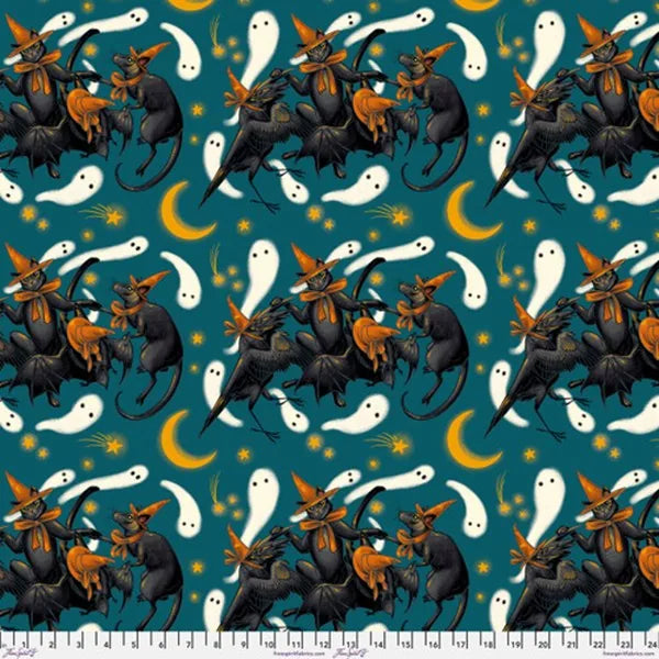 Freespirit - Storybook Halloween- Rachel Hauer - Familiar Dance - Turquoise — Cottage Quilting Ltd.