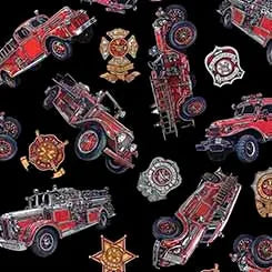 Dan Morris Designs- Fire Alarm- Firetrucks & Shields- 26293-J — Cottage Quilting Ltd.