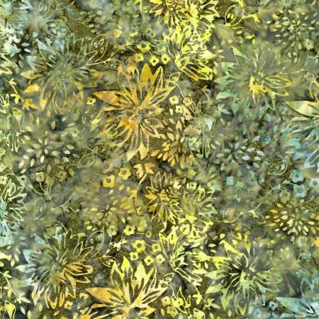 Trésors intemporels Tonga Batik - Fleurs sauvages olive - B4363-OLIVE