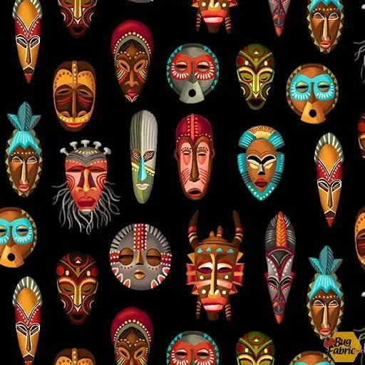 Michael Miller - Kenya - Indigenous Masks - CX9986-BLAC-D — Cottage Quilting Ltd.