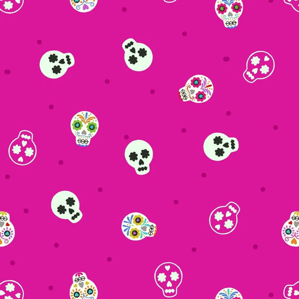 Lewis & Irene -Small Things - Bright Pink/Glow - Skulls — Cottage Quilting Ltd.