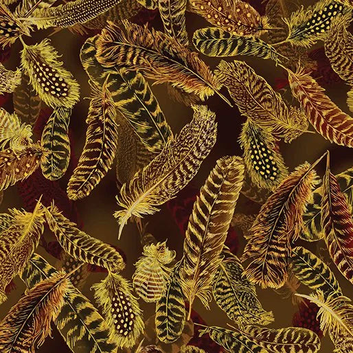 Gilded Feathers Acorn Brown by Kanvas Studio for Benartex — Cottage Quilting Ltd.