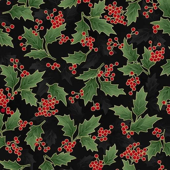 Holiday Elegance - Black Gold Holly — Cottage Quilting Ltd.