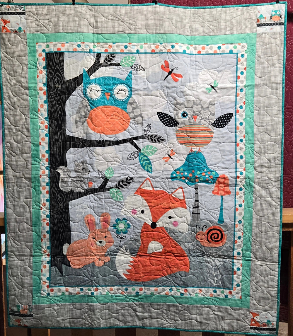 Store Sample- Baby Quilt- Owl and Fox Panel — Cottage Quilting Ltd.