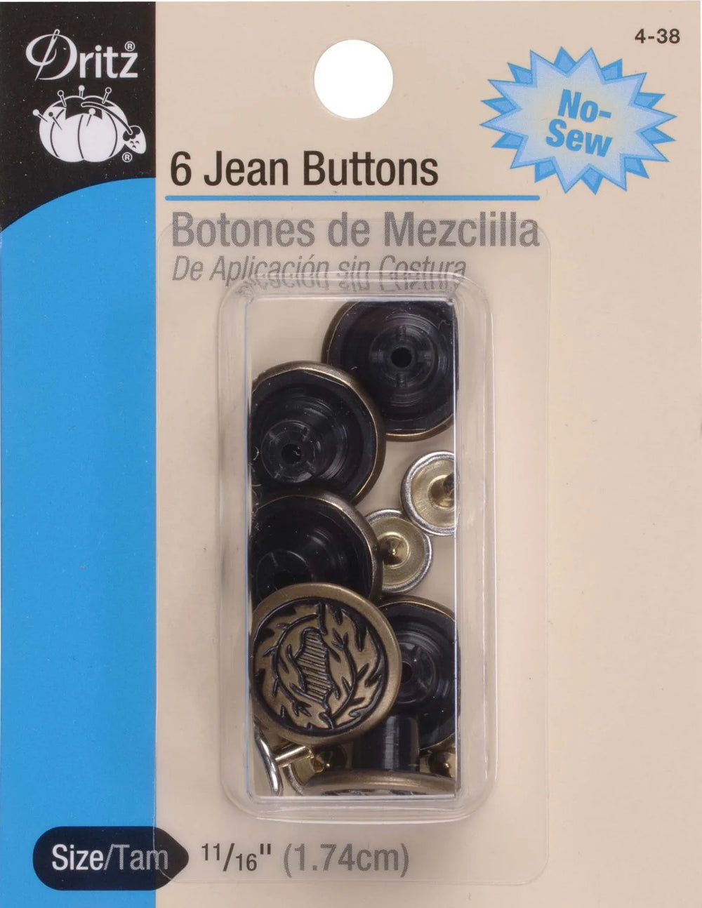Dritz No Sew Jeans Buttons - Antique Brass — Cottage Quilting Ltd.