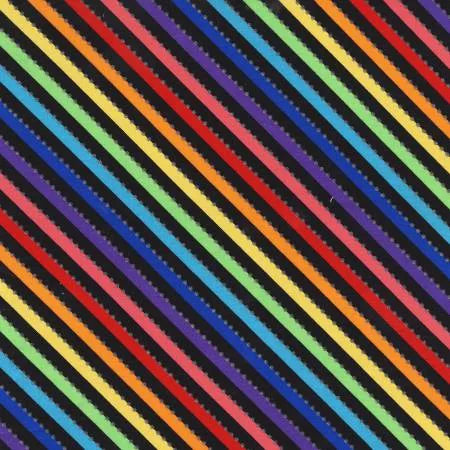 Be Colourful Magic Bias Stripe, Black Rainbow, Batik — Cottage Quilting Ltd.