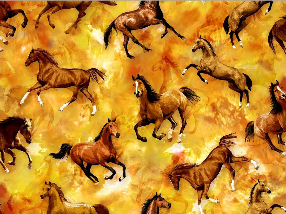 Cattle Drive by Oasis Fabrics - Wild Horse - Gold — Cottage Quilting Ltd.