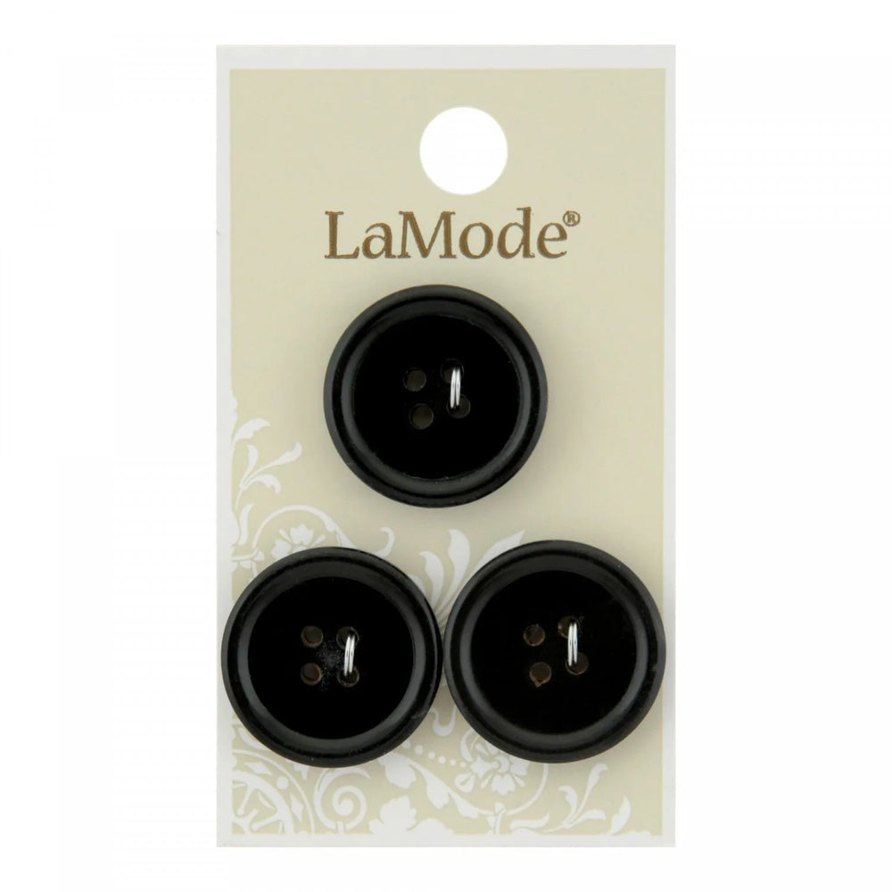 LaMode Buttons - Black - 7/8in - 22mm - 4 hole — Cottage Quilting Ltd.