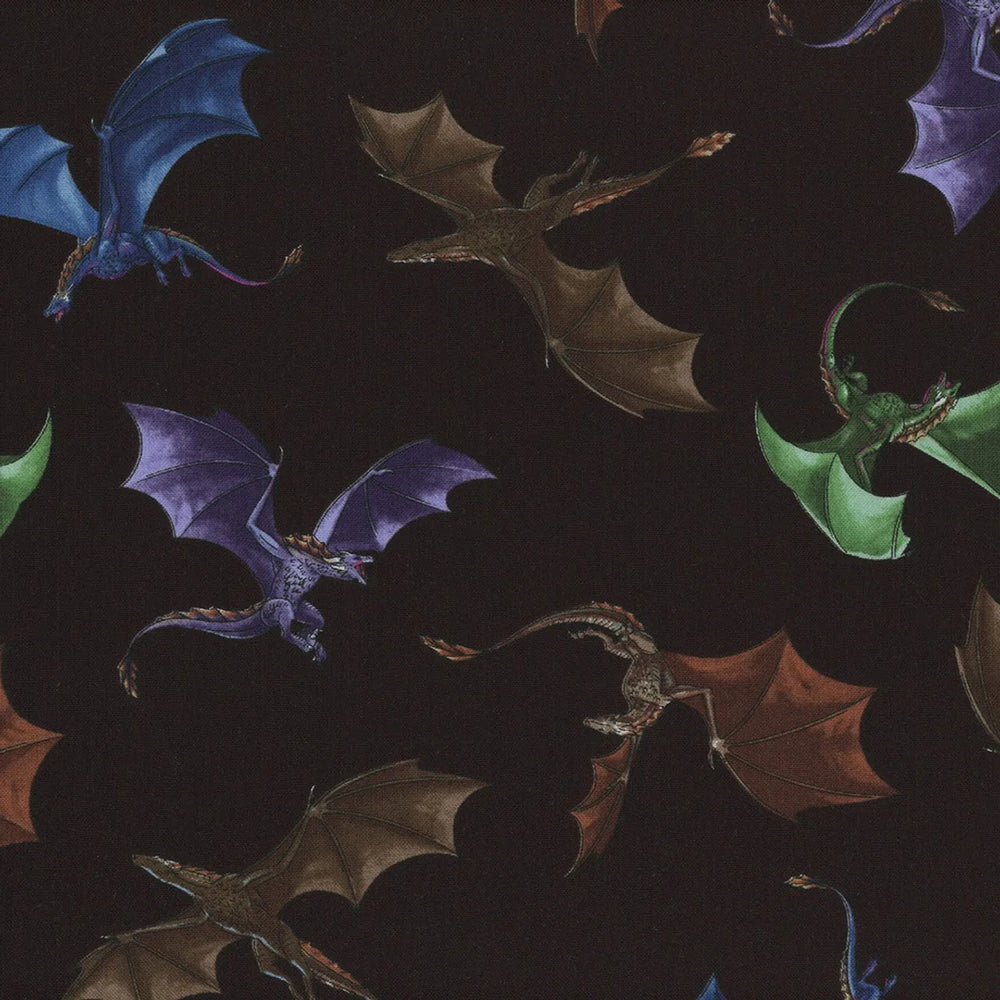 Dragon's Lair by Timeless Treasures - Dragons Repeat - Black