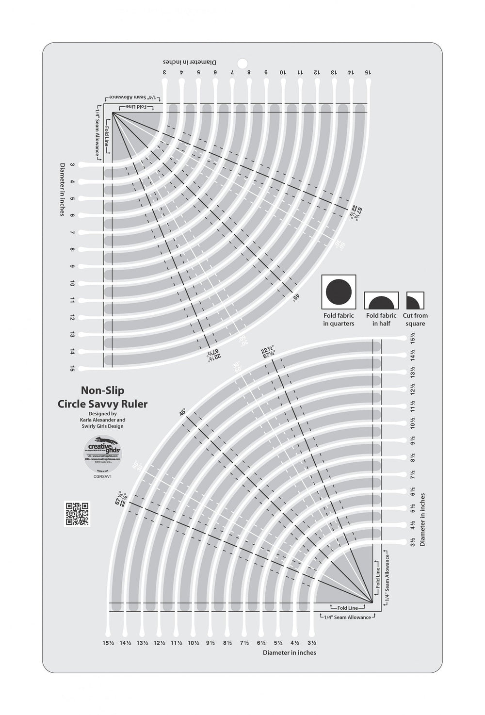 Creative Grids Circle Savvy 11-3/4in x 18-1/2in Quilt Ruler — Cottage Quilting Ltd.