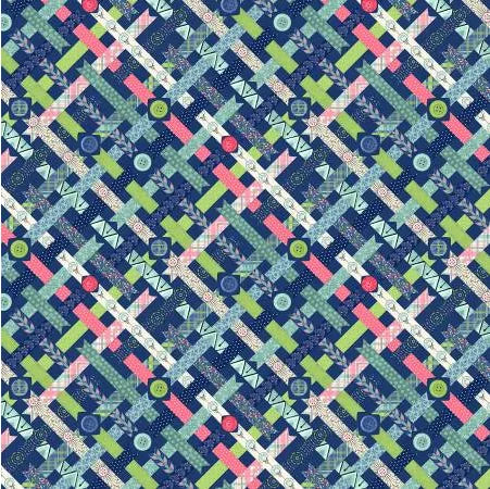 Danielle Leone - Sew Little Time - Rubans et Boutons sur fond bleu