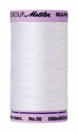 Fil de coton uni Mettler Silk-Finish 50wt 547 vg/500M Blanc