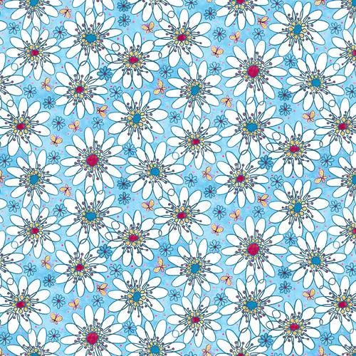 Whimsy Daisical II - Large Daisies - Blue
