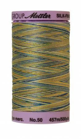 Fil de coton Mettler Silk-Finish 50wt Chiné 500 vg/457 m Bleu Chine