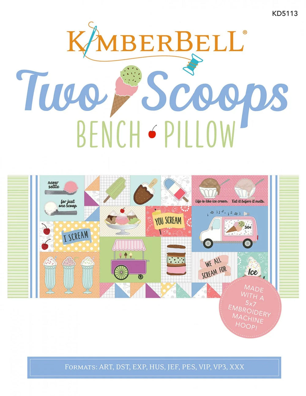 Ensemble de coussin décoratif « Two Scoops » Kimberbell : CD de broderie et tissu