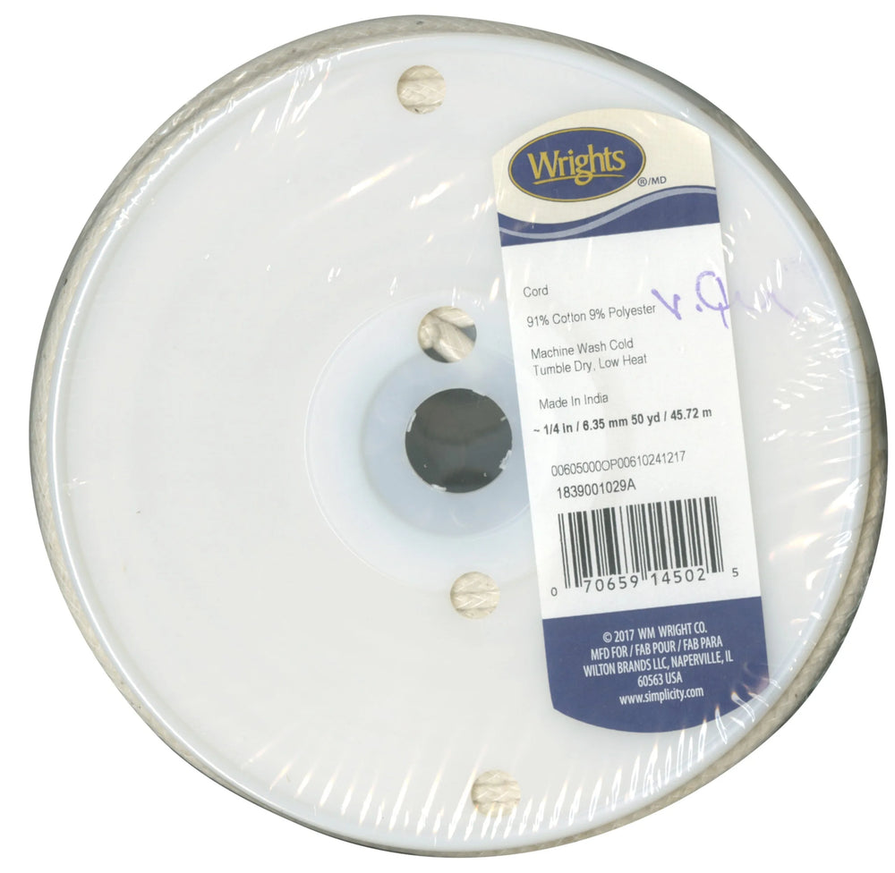 Cordon de Passepoil en Coton 8/32 po (1/4 po) Naturel
