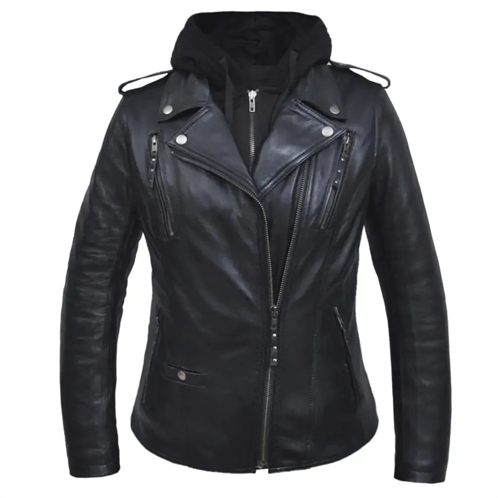 Open Road Women's Hooded Classic Leather Motorcycle Jacket — Boutique of Leathers/Open Road