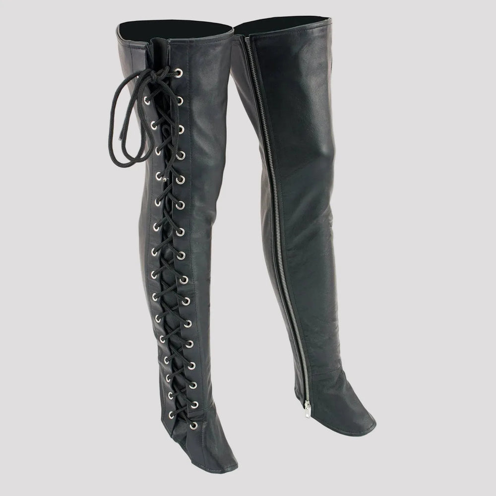 Leggings en cuir noir hauteur cuisse avec lacets latéraux pour femmes BOL/Open Road